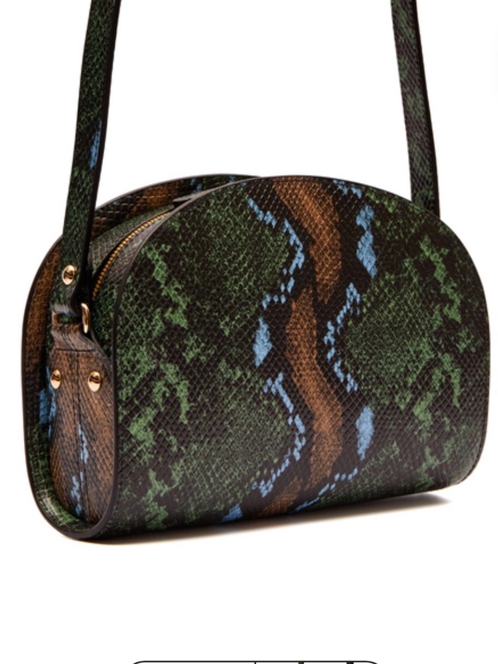 A.P.C. Green Brown Blue Snake-Print Dome Crossbody
